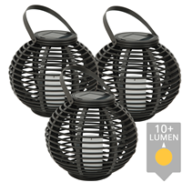 Slk Drie stuks Solar Lantaarn Basket Medium Rotanlook lamp op zonne energie