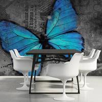 Fotobehang - Blauwe Vlinder , grijs blauw