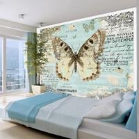 Fotobehang - Ansichtkaart met Vlinder , beige grijs