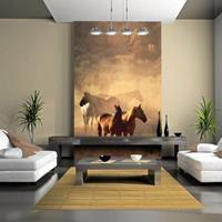 Fotobehang - Wilde paarden van de steppe , beige bruin