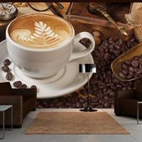 Fotobehang - Koffie met patroon , bruin wit