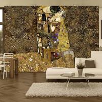 Fotobehang - Klimt inspiration: Gouden kus , goud look , bruin