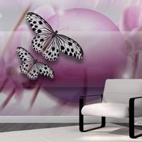 Fotobehang - Vlinders op paarse achtergrond , zwart wit