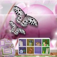Fotobehang - Vlinders op paarse achtergrond , zwart paars