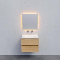 Zaro Sevilla Solid Surface badkamermeubel 60cm licht eiken zonder kraangat met 2 lades