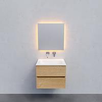 Zaro Valencia Solid Surface badkamermeubel 60cm licht eiken zonder kraangat met 2 lades