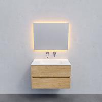 Zaro Valencia Solid Surface badkamermeubel 80cm licht eiken zonder kraangat met 2 lades