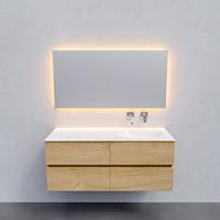 Zaro Sevilla Solid Surface badmeubel 120cm licht eiken zonder kraangat spoelbak rechts met 4 lades