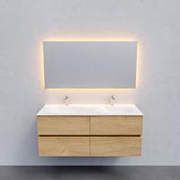 Zaro Sevilla Solid Surface badmeubel 120cm licht eiken 2 kraangaten dubbele spoelbak met 4 lades