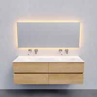 Zaro Sevilla Solid Surface badmeubel 150cm licht eiken zonder kraangat dubbele spoelbak met 4 lades