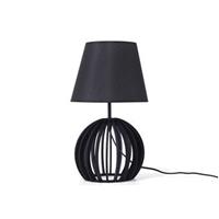 Beliani - Tischlampe Schwarz Holz 41 cm Stoffschirm Lampenfuß in Gitteroptik Kabel mit Schalter Landhausstil - Schwarz