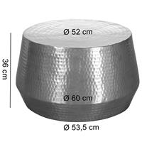 WOHNLING Couchtisch MAHESH Ø 60 cm Aluminium Beistelltisch Orientalisch Hammerschlag Sofatisch Metall silber