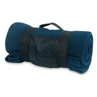 Fleece deken/plaid navy blauw met afneembaar handvat 160 x 130 c Blauw