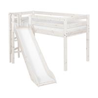Flexa Classic Halbhohes Bett aus Holz (90x200cm) mit Plattform und Rutsche in weiß