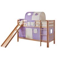 Ticaa Etagenbett mit Rutsche "Lupo" Buche Natur, Lila-Beige