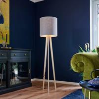 Lampenwelt.com Textiel-vloerlamp Nida met driepoot houten frame