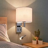 Lampenwelt.com Stoff-Wandlampe Taron mit Leselicht und Schaltern