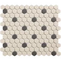 UCI London mozaiëktegel 2,3x2,3x0,6cm hexagon onverglaasd porselein vloertegel voor binnen en buiten vorstbestendig 18 stippen wit met zwart LOH- Mayfair-18