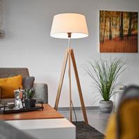 Lampenwelt.com Textiel vloerlamp Thea met massief eiken frame