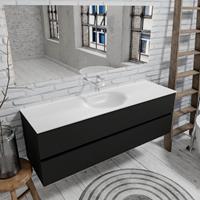 Zaro Sevilla Solid Surface badmeubel 150cm mat zwart geen kraangat met 2 lades spoelbak midden