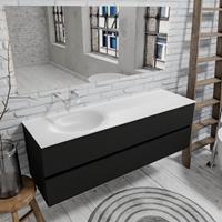 Zaro Sevilla Solid Surface badmeubel 150cm mat zwart geen kraangat met 2 lades spoelbak links