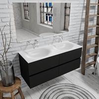 Zaro Sevilla Solid Surface badmeubel 120cm mat zwart geen kraangat met 4 lades dubbele spoelbak