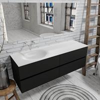 Zaro Sevilla Solid Surface badmeubel 150cm mat zwart geen kraangat met 4 lades spoelbak links