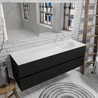 Zaro Sevilla Solid Surface badmeubel 150cm mat zwart geen kraangat met 4 lades spoelbak rechts