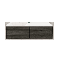 Boss & Wessing Badkamermeubel BWS Madrid Washed Oak 120x45x30 cm Mat Witte Solid Surface Wastafel Links (2 lades, 1 kraangat)