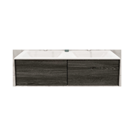 Boss & Wessing Badkamermeubel BWS Madrid Washed Oak 120x45x30 cm Mat Witte Solid Surface Wastafel Dubbel (2 lades, 2 kraangaten)