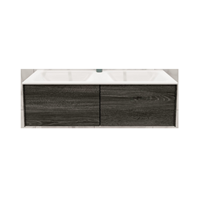 Boss & Wessing Badkamermeubel BWS Madrid Washed Oak 120x45x30 cm Mat Witte Solid Surface Wastafel Dubbel (2 lades, 0 kraangaten)