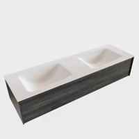 Boss & Wessing Badkamermeubel BWS Madrid Washed Oak 150x45x30 cm Mat Witte Solid Surface Wastafel Dubbel (2 kraangaten)