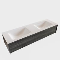 Boss & Wessing Badkamermeubel BWS Madrid Washed Oak 150x45x30 cm Mat Witte Solid Surface Wastafel Dubbel (0 kraangaten)