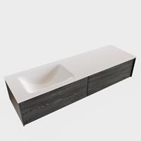 Boss & Wessing Badkamermeubel BWS Madrid Washed Oak 150x45x30 cm Mat Witte Solid Surface Wastafel Links (2 lades, 1 kraangat)