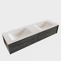 Boss & Wessing Badkamermeubel BWS Madrid Washed Oak 150x45x30 cm Mat Witte Solid Surface Wastafel Dubbel (2 lades, 2 kraangaten)