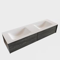 Boss & Wessing Badkamermeubel BWS Madrid Washed Oak 150x45x30 cm Mat Witte Solid Surface Wastafel Dubbel (2 lades, 0 kraangaten)