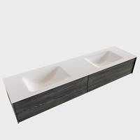 Boss & Wessing Badkamermeubel BWS Madrid Washed Oak 180x45x30 cm Mat Witte Solid Surface Wastafel Dubbel (2 lades, 2 kraangaten)