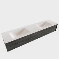 Boss & Wessing Badkamermeubel BWS Madrid Washed Oak 180x45x30 cm Mat Witte Solid Surface Wastafel Dubbel (2 lades, 0 kraangaten)