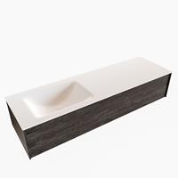 Boss & Wessing Badkamermeubel BWS Madrid Dark Brown 150x45x30 cm Mat Witte Solid Surface Wastafel Links (0 kraangaten)