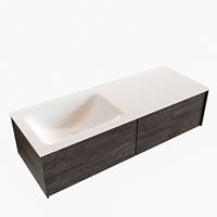 Boss & Wessing Badkamermeubel BWS Madrid Dark Brown 120x45x30 cm Mat Witte Solid Surface Wastafel Links (2 lades, 0 kraangaten)