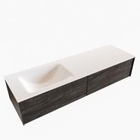 Boss & Wessing Badkamermeubel BWS Madrid Dark Brown 150x45x30 cm Mat Witte Solid Surface Wastafel Links (2 lades, 1 kraangat)