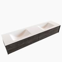 Boss & Wessing Badkamermeubel BWS Madrid Dark Brown 180x45x30 cm Mat Witte Solid Surface Wastafel Dubbel (2 lades, 2 kraangaten)