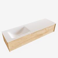 Boss & Wessing Badkamermeubel BWS Madrid Washed Oak 150x45x30 cm Mat Witte Solid Surface Wastafel Links (1 kraangat)