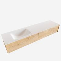 Boss & Wessing Badkamermeubel BWS Madrid Washed Oak 180x45x30 cm Mat Witte Solid Surface Wastafel Links (2 lades, 0 kraangaten)