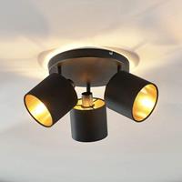 Lampenwelt.com Stoffen plafondlamp Vasilia zwart-goud, 3-lamps