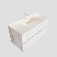 Boss & Wessing Badkamermeubel BWS Madrid Carrara Mat 100 cm Solid Surface Wastafel Links (0 kraangaten, 2 lades)