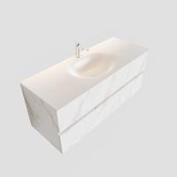 Boss & Wessing Badkamermeubel BWS Madrid Carrara Mat 120 cm Solid Surface Wastafel (1 kraangat, 2 lades)