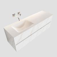 Boss & Wessing Badmeubel AQS Valencia Carrara Mat 150 cm Solid Surface Rechthoekige Wasbak - Badmeubel Valencia 150 cm Met Wasbak Links (0 Kraangaten)