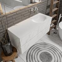 zaro Sevilla Solid Surface badmeubel 120cm mat wit marmer zonder kraangat spoelbak rechts met 4 lades