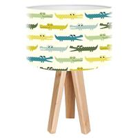 Maco Design Kleurrijke kinderkamer tafellamp Kroko met hout
